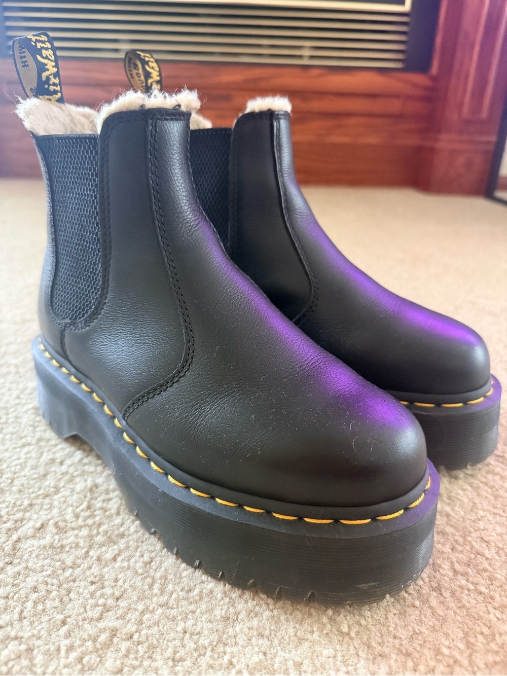 Doc Marten Platform Chelsea Boots with Shearling Trim